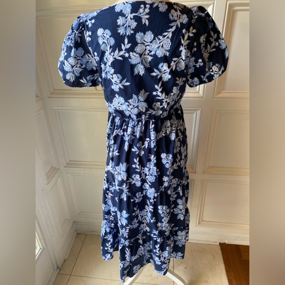 J CREW BLUE FLORAL TIERED PUFF SLEEVE MIDI DRESS SIZE 6 - Picture 8 of 11